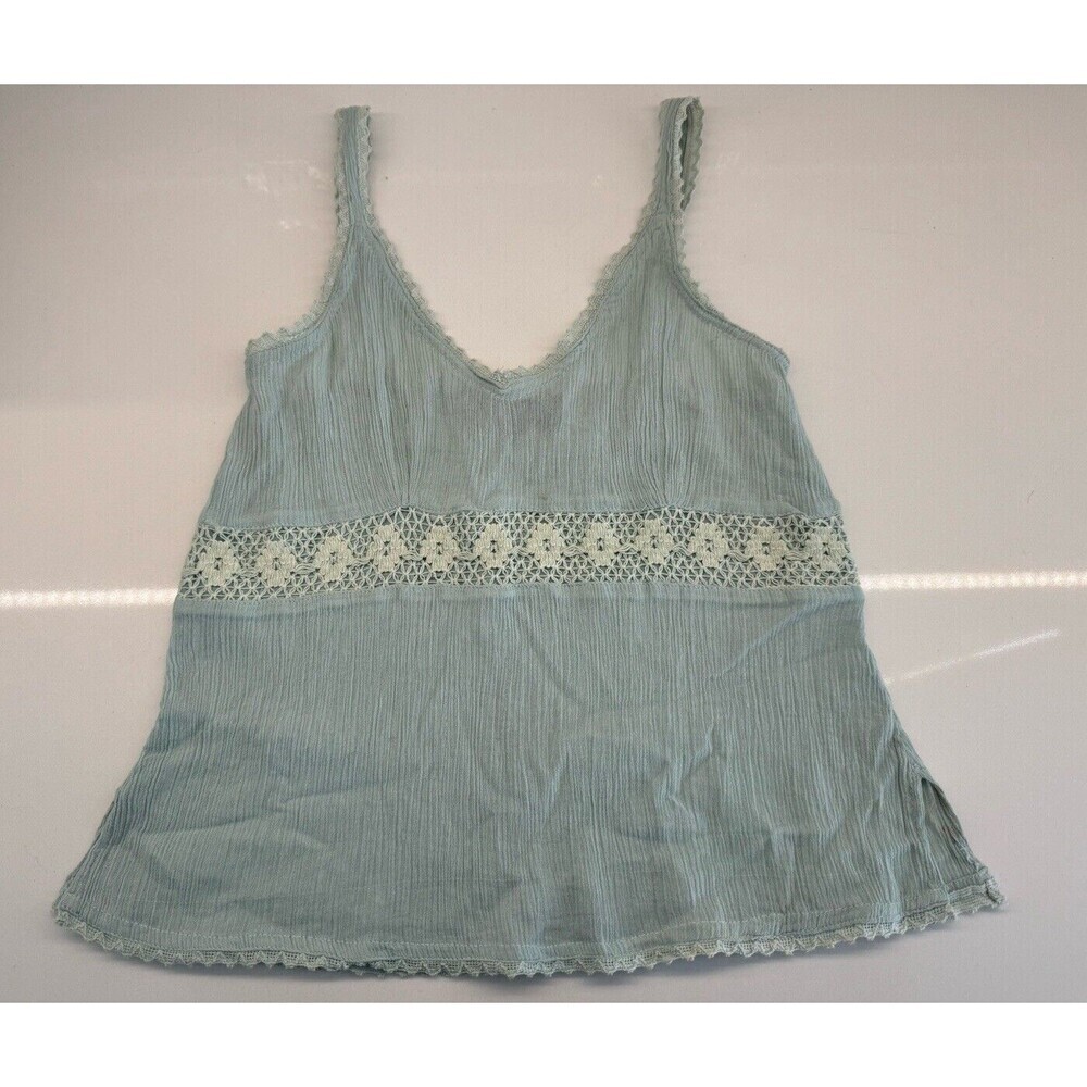 Vintage BHAGS Women's top Green floral lace free Size 100% cotton boho handmade